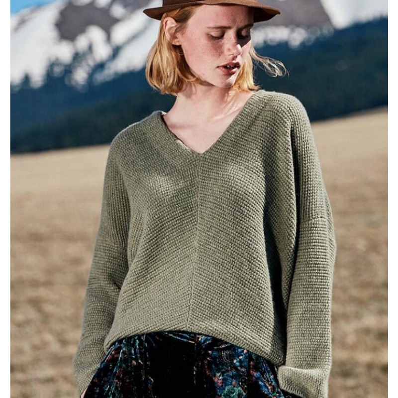 100%Cashmere Sweater Pullover V-neck Lady Winter Grass Green Loose Sweaters Girl WHOLESALE ONLY 